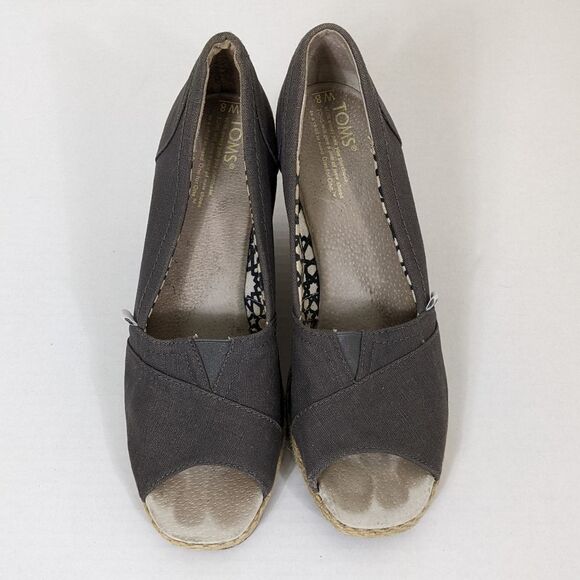 Toms Stella Peep Toe Jute Espadrille Wedges Gray 8 - Picture 6 of 8